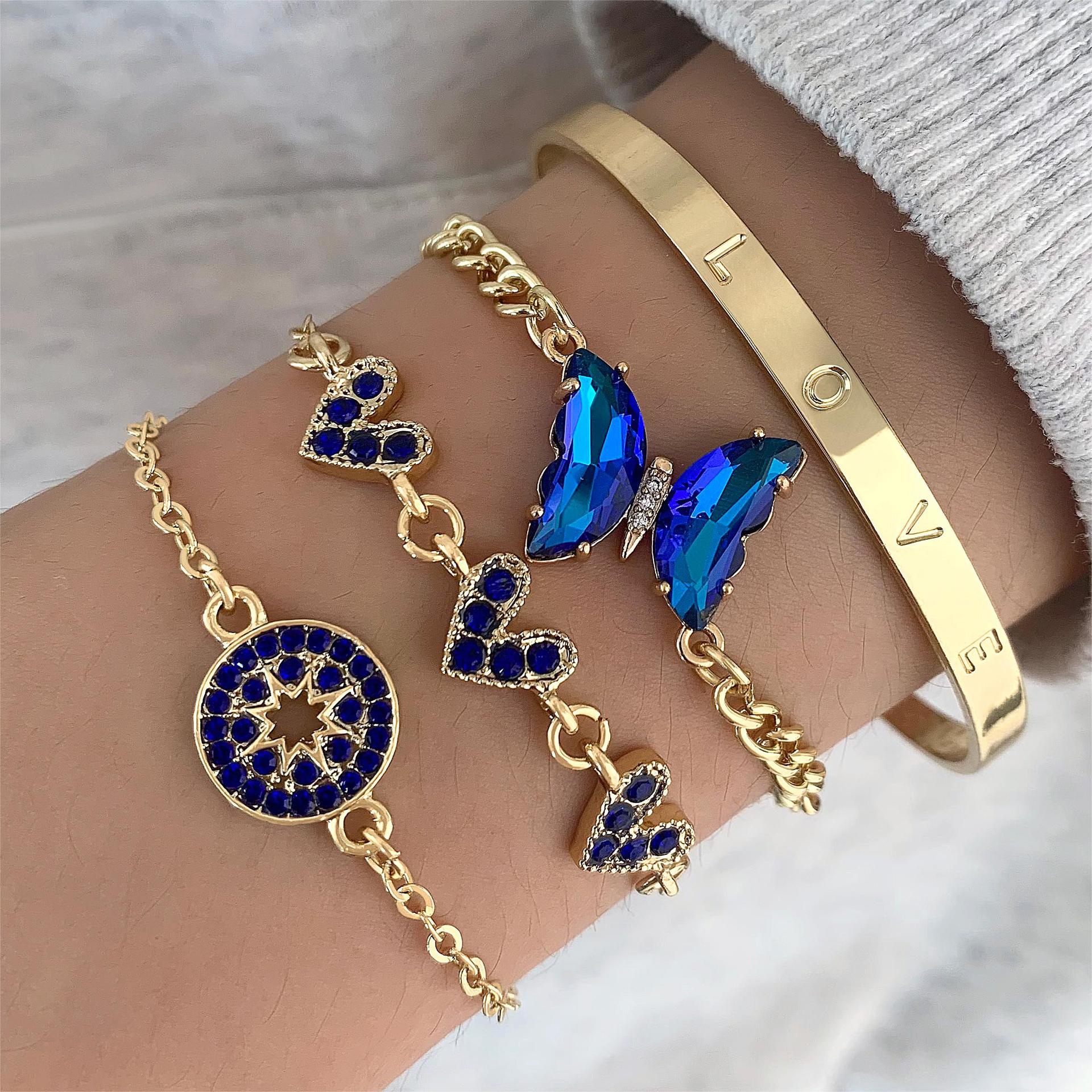 European and American Jewelry High-End Imitation Crystal Butterfly Bracelet Set Fashion Inlaid Diamond Heart Bracelet Wholesale - 图片 16