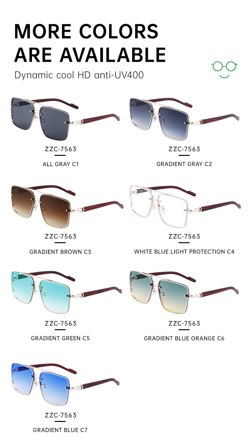 European and American Style Square Frame Cut Edge Sunglasses for Men with Imitation Wood Grain Temples, Men's Trendy Wholesale sunglass - 图片 26