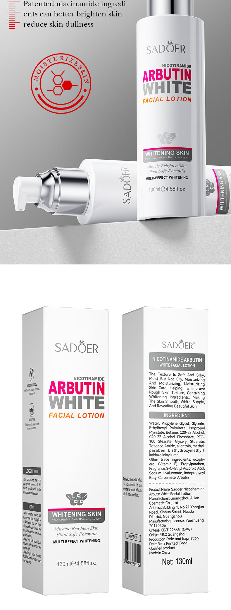 Niacinamide Arbutin Set SADOER Whitening, hydrating, and moisturizing skincare products wholesale - 图片 39
