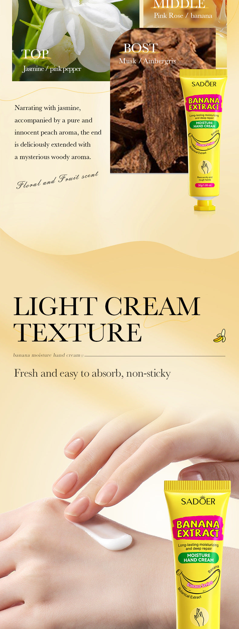 Banana Hydrating Hand Cream30g SADOER Moisturizing and anti-chapped autumn and winter hand cream wholesale - 图片 13