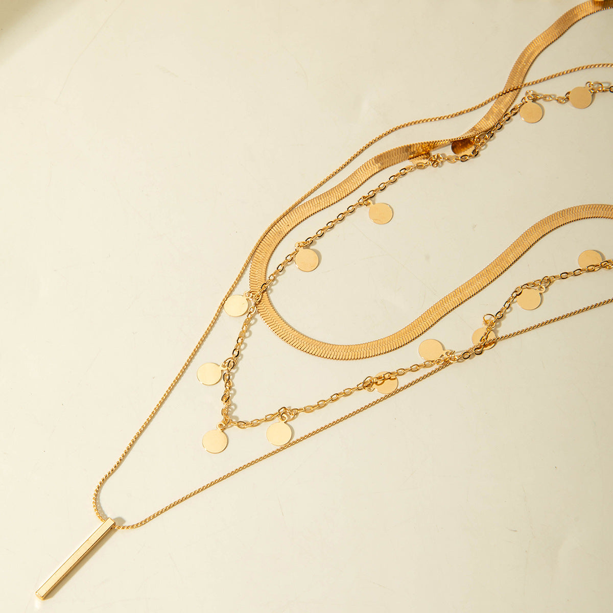 European and American Fashion Collarbone Chain Round Pendant Tassel Multi-layer Stacking Necklace Layered One-word Necklace3Set - 图片 14