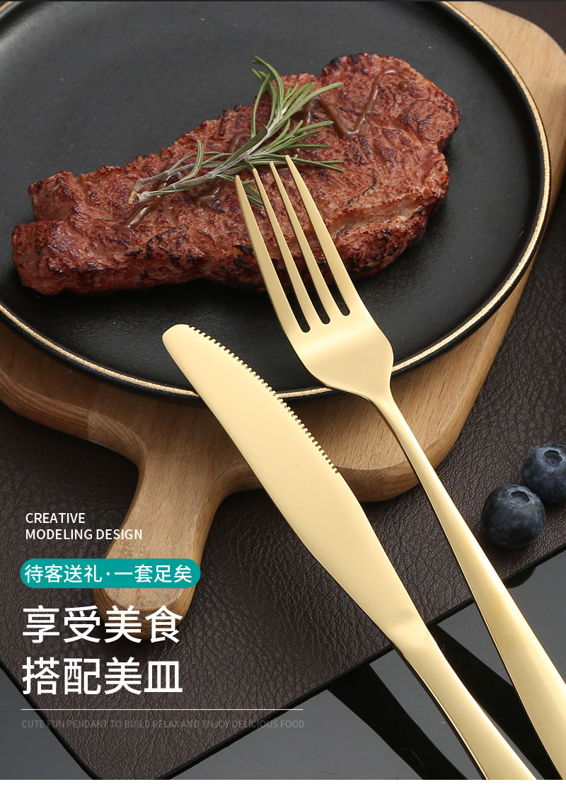 410Stainless Steel Cutlery Set Restaurant Square Handle Knife Fork Spoon24Set of Western Steak Knives and Forks - 图片 19