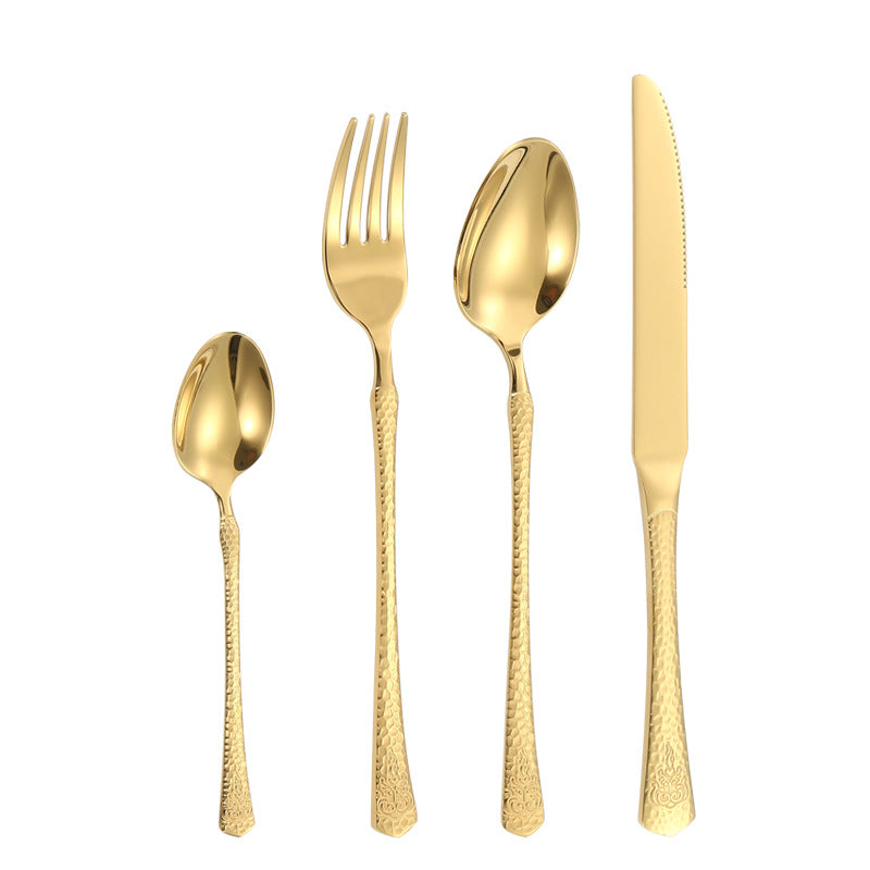 Stainless Steel Tableware Hotel Restaurant Crown Hammered Knife Fork Spoon24Set of Western Steak Knives and Forks - 图片 5