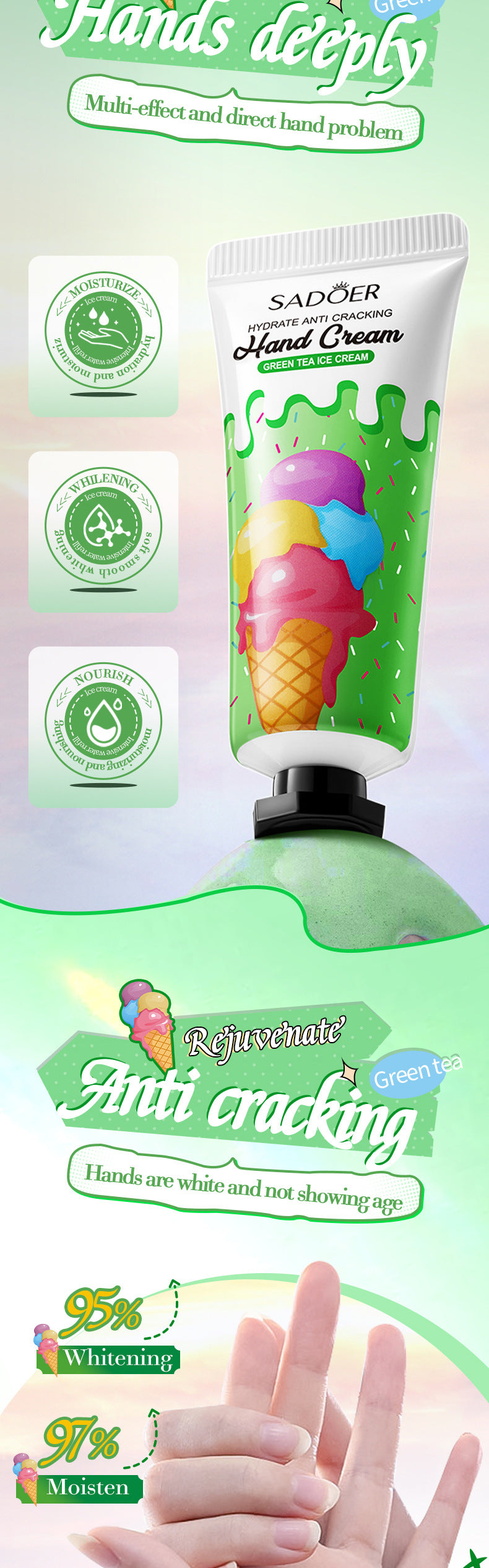 Green Tea Ice Cream Hydrating Hand Cream SADOER Autumn and winter hand cream cross-border foreign trade wholesale - 图片 13
