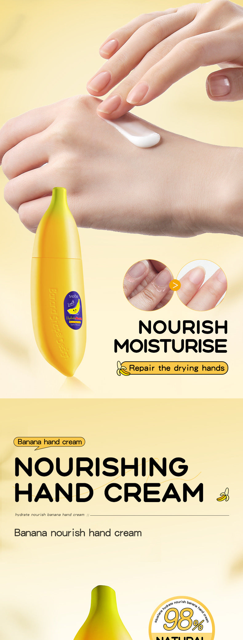 Banana Squalane Hydrating Hand Cream SADOER Autumn and winter nourishing hand cream cross-border foreign trade wholesale - 图片 6