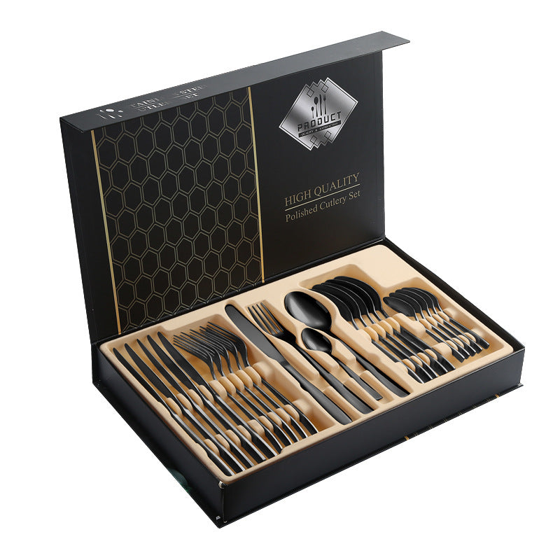 410Stainless Steel Cutlery Set Restaurant Square Handle Knife Fork Spoon24Set of Western Steak Knives and Forks - 图片 10