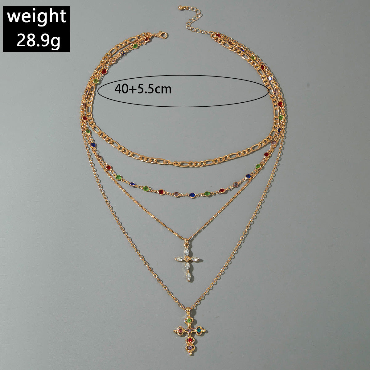 European and American Retro Hollow Diamond Cross Pendant Necklace Gothic Style Black Layered Wear Y Type Necklace - 图片 65