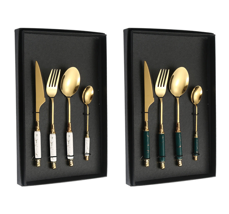 Stainless Steel Cutlery Restaurant Western Steak Knife Fork Imitation Marble Pattern Ceramic Handle Knife Fork Spoon Tea Spoon Tea Fork Set - 图片 44