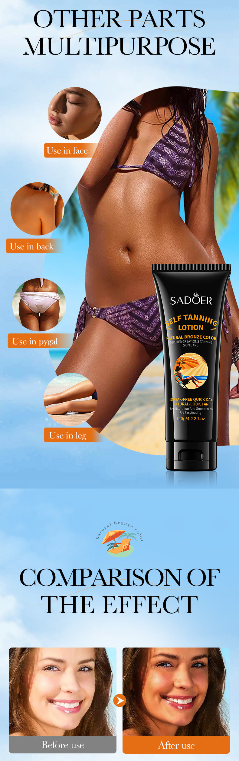 Tanning Moisturizer120gSADOER Moisturizing and Hydrating Wheat Color Sunbathing Essence Lotion for Foreign Trade Cross-Border - 图片 13