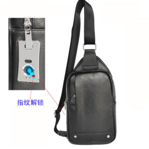 Niche Bag Fingerprint Unlock Men's Top Layer Cowhide Single Shoulder Crossbody Backpack High-End Chest Genuine Leather Chest Bag