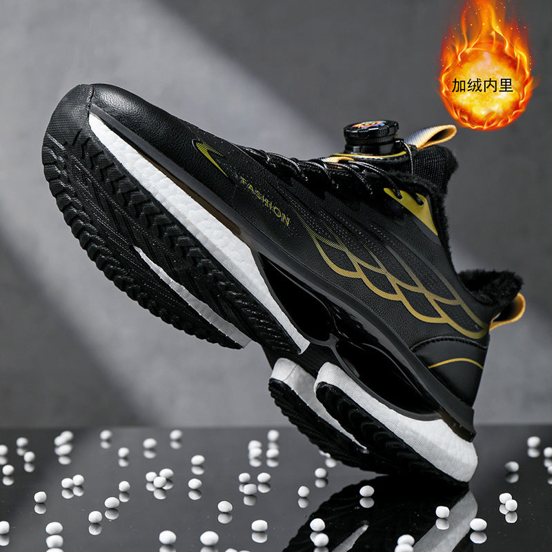 Winter Men's Shoes2025New Rotating Button Running Sports Shoes Men's Breathable Thick Bottom Popcorn Cushioning Running Shoes - 图片 14