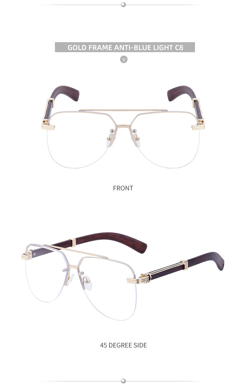 Frameless Glasses for Men High-End European and American Retro Imitation Wood Grain Temple Sunglasses UV Protection Personality Sunglasses - 图片 30