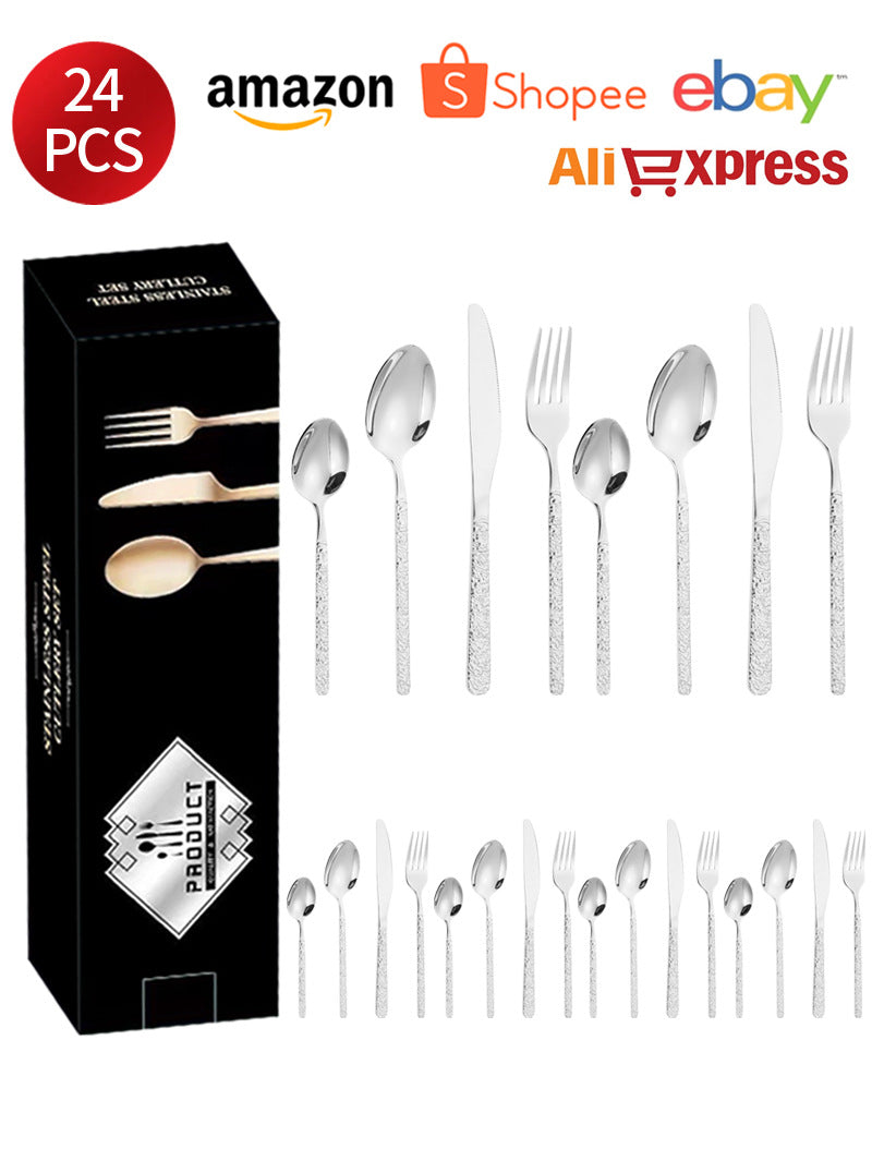 410Stainless Steel Cutlery Set Stone Pattern Knife Fork Spoon24Western-style dining set6Steak Knife and Fork for One Person - 图片 34