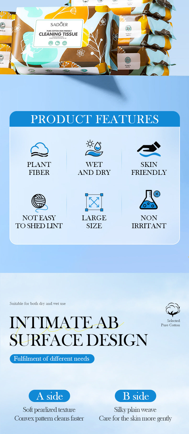 Pure Cotton Skin-Friendly Face Towel50Pumping SADOER Daily Makeup Remover Towels Face Towels Cross-Border Wholesale - 图片 8