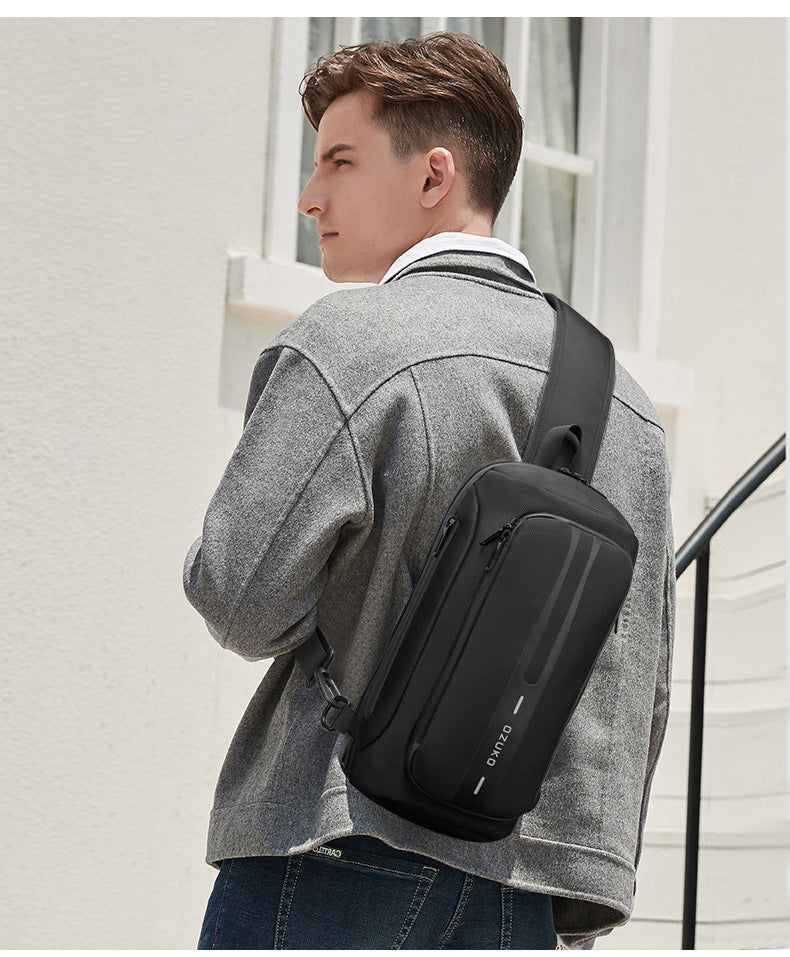 OZUKO Men's Functional Chest Bag Waterproof Crossbody Bag Multifunctional Shoulder Bag Outdoor Sports Large Capacity Trendy Bag - 图片 11