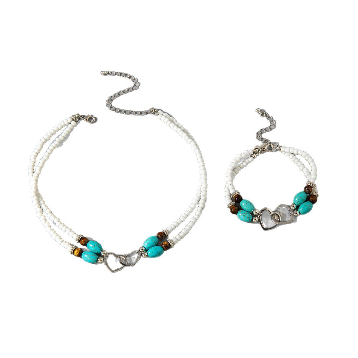 Wholesale Bohemian Vacation Style Rice Bead Turquoise Jewelry Set Metal Heart Jewelry - 图片 31