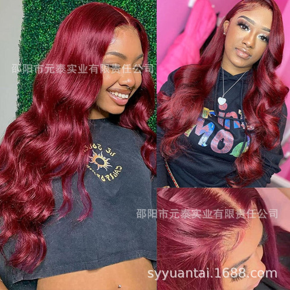 99J Front Lace Wig Big Waves Full Head Daily Women Long Curly Hair High Temperature Fiber Synthetic Wig Air Bangs - 图片 3