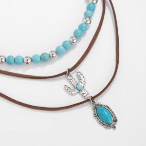 Western Cowboy Turquoise Necklace European and American Layered Necklace Set Cactus Boots Pendant Ethnic Style Retro Necklace
