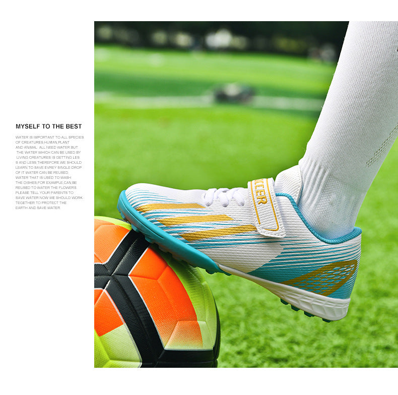 New football shoes for men and women with Velcro for children TF Broken Nail Style Youth Student Grassland Flat Training Shoes - 图片 28