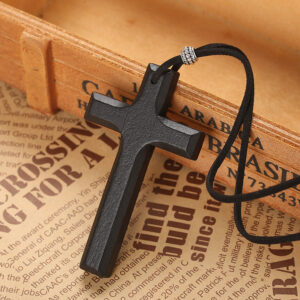 European and American Cross Sweater Chain Couple Long Necklace Gift Velvet Rope Pendant Vintage Wooden Cross Necklace