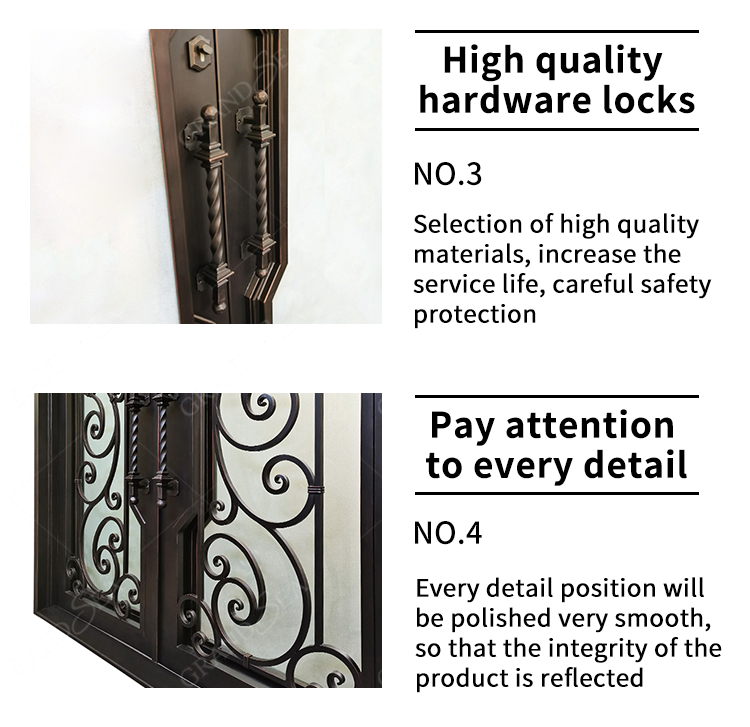 Foshan Factory High Quality Double Front Entry Doors Wrought Iron Doors Double Exterior - 图片 15