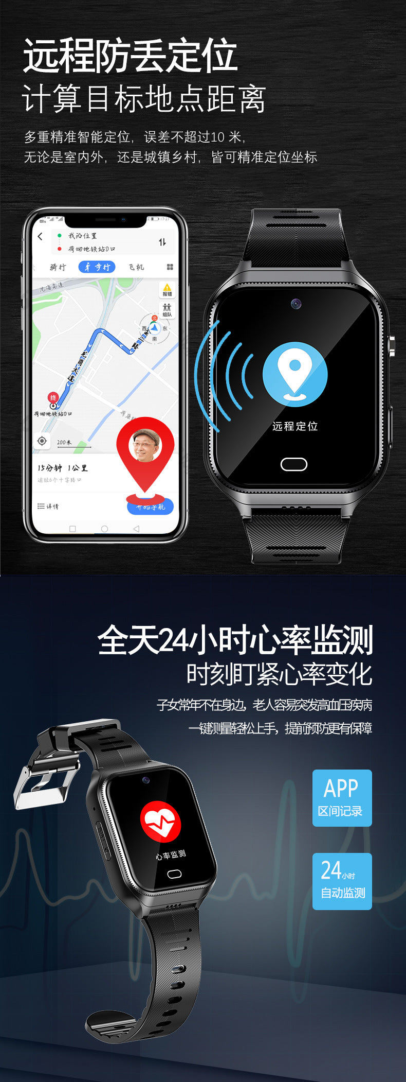 Elderly Health4G Smart Watch Fall Alarm gps Positioning blood pressure, blood oxygen, heart rate, wellness smartwatch - 图片 7