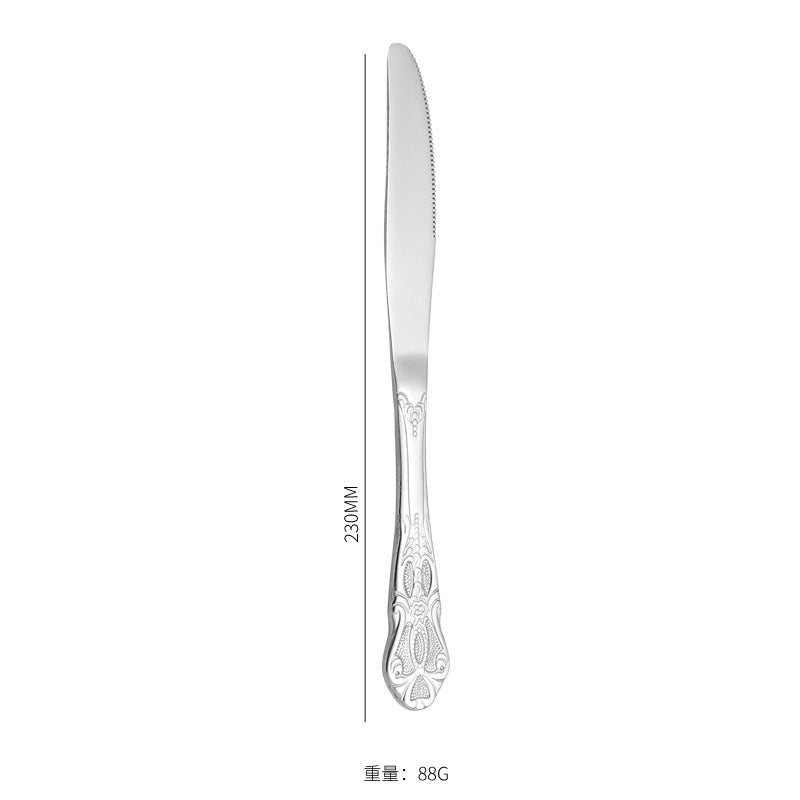 Stainless Steel Cutlery Restaurant Royal Court Knife Fork Spoon Set Hotel Western Cuisine European Retro Relief Steak Knife Fork - 图片 6