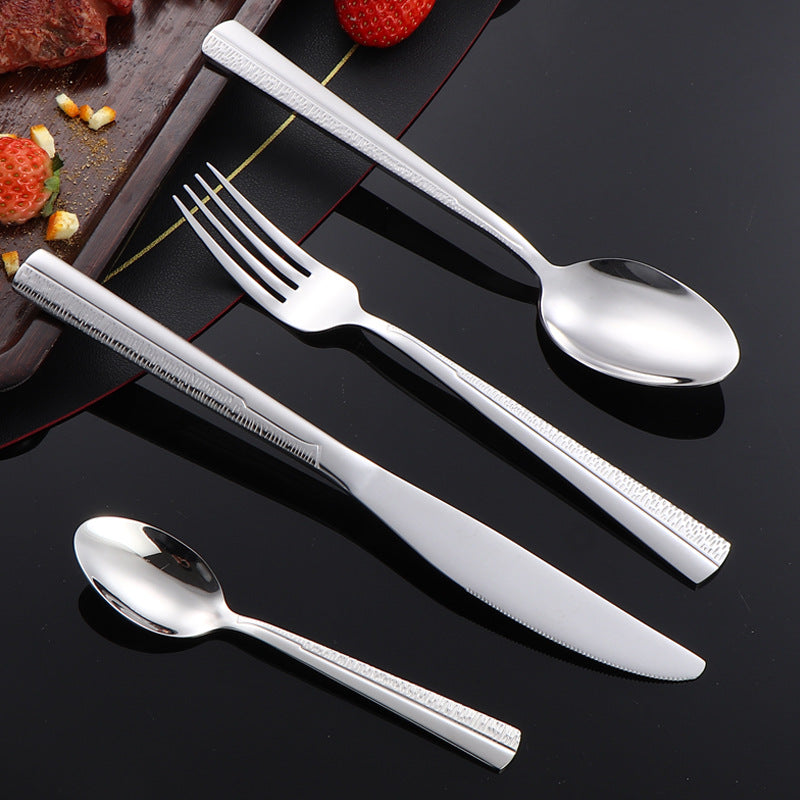 410Stainless Steel Tableware Hotel Restaurant Sand Texture Knife Fork Spoon Tea Spoon24Set of gold Western Steak Knives and Forks - 图片 4