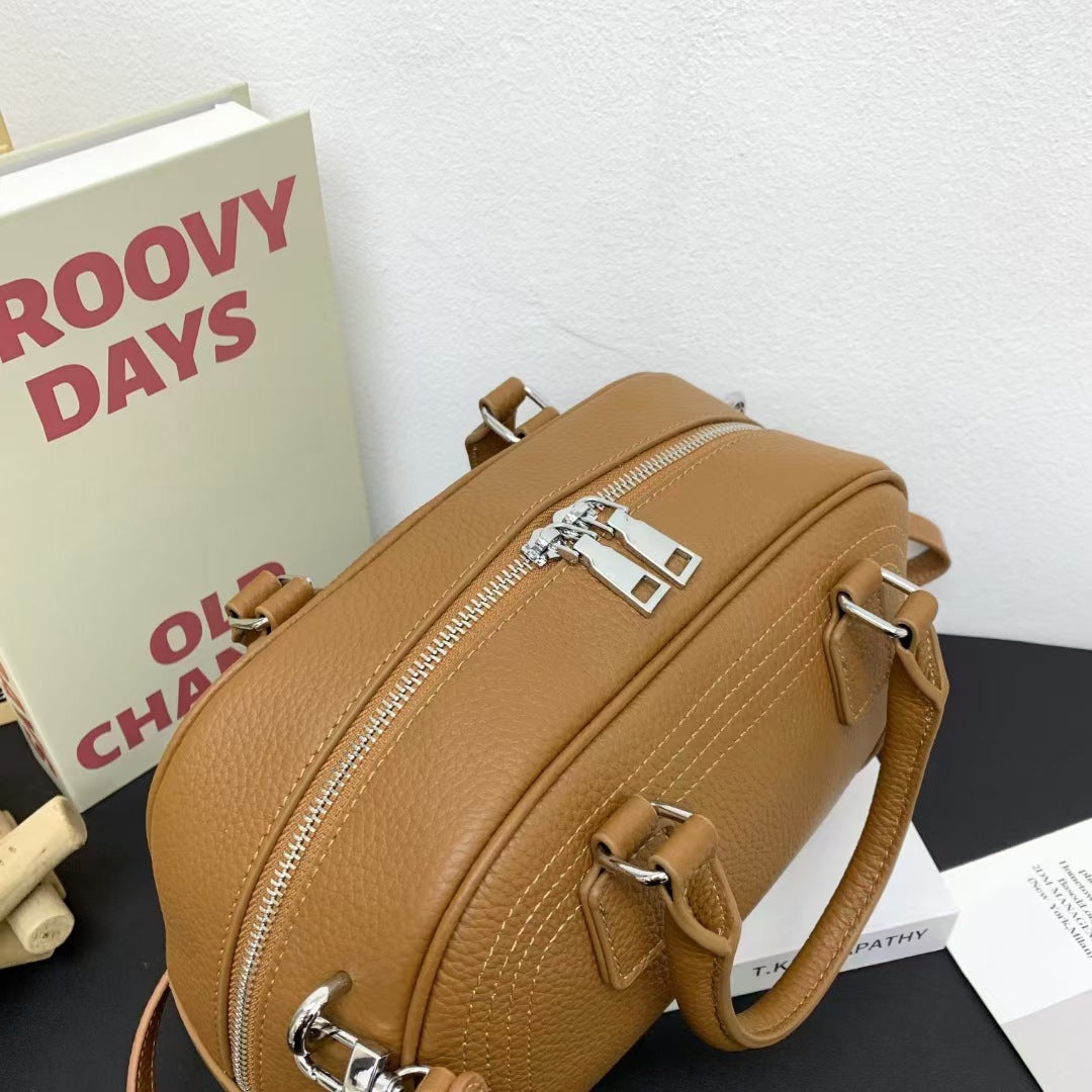 Large Capacity Genuine Leather Bag Top Layer Cowhide Women's Bag Single Shoulder Crossbody Ladies' Bag Handbag Round Bag Fashion Versatile - 图片 17