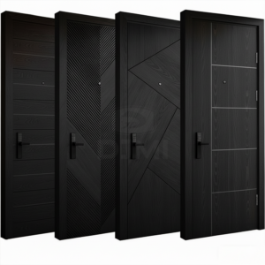 Modern Black Walnut Solid Wood Main Door Design Wooden Interior Room Door for Houses