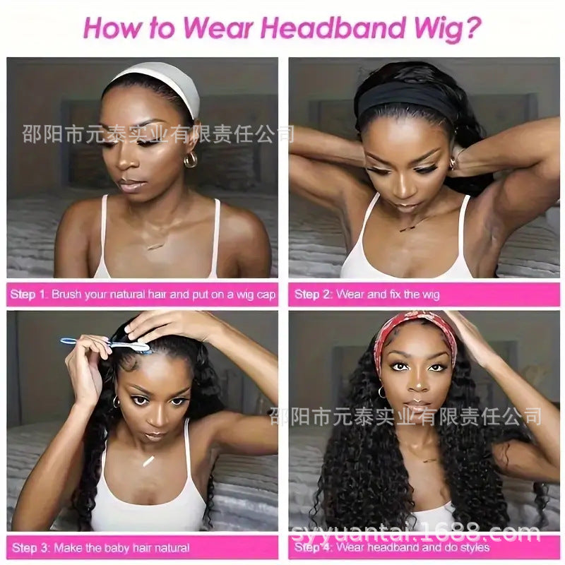 Curly Headband Wig Human Hair 10-24 Inch Headband Wigs - 图片 4