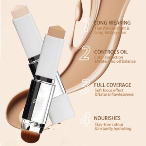 Spot Goods J-PHD 2-in-1 Foundation Stick13g Double-ended lightweight concealer foundation with brush, natural finish