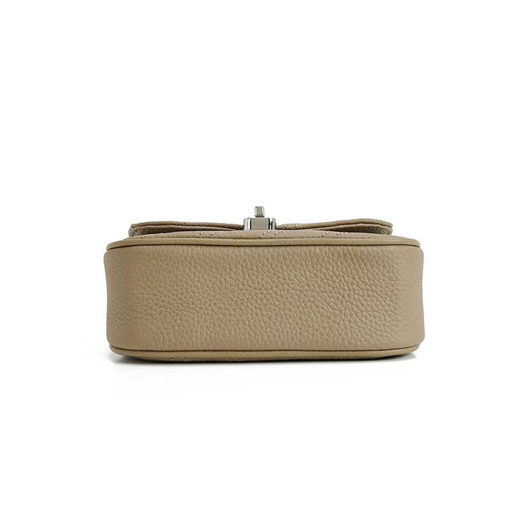 Genuine Leather Women's Bag New Metal Chain Small Square Bag Simple Versatile Chanel Style Single Shoulder Solid Color Embroidered Thread Crossbody Bag - 图片 14