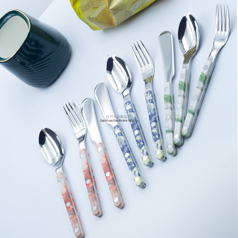 Marble Handle Western Tableware Set ABS Butter Fork Spoon Clip Handle Cheese Knife Dessert Chopsticks Spoon Fork - 图片 3
