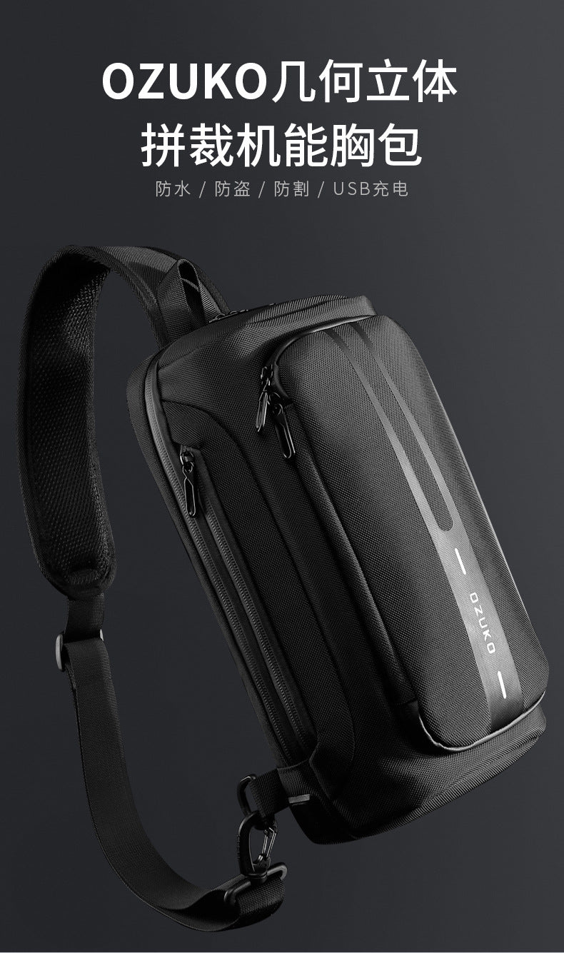 OZUKO Men's Functional Chest Bag Waterproof Crossbody Bag Multifunctional Shoulder Bag Outdoor Sports Large Capacity Trendy Bag - 图片 7