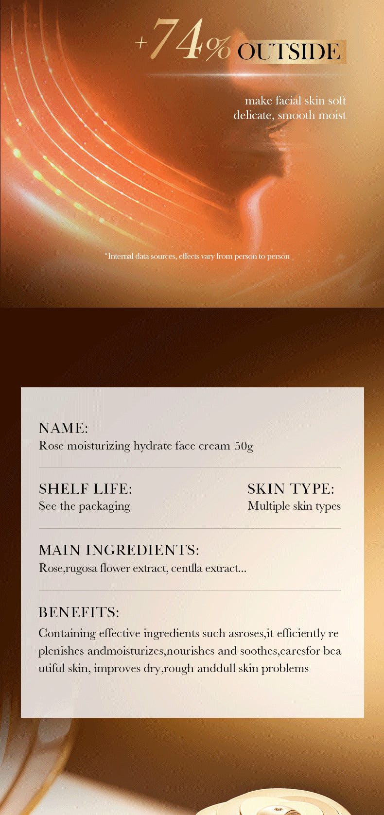 Rose Moisturizing and Skin Rejuvenating Cream SADOER Plant Moisturizing and Hydrating Face Cream Cross-Border Wholesale - 图片 15