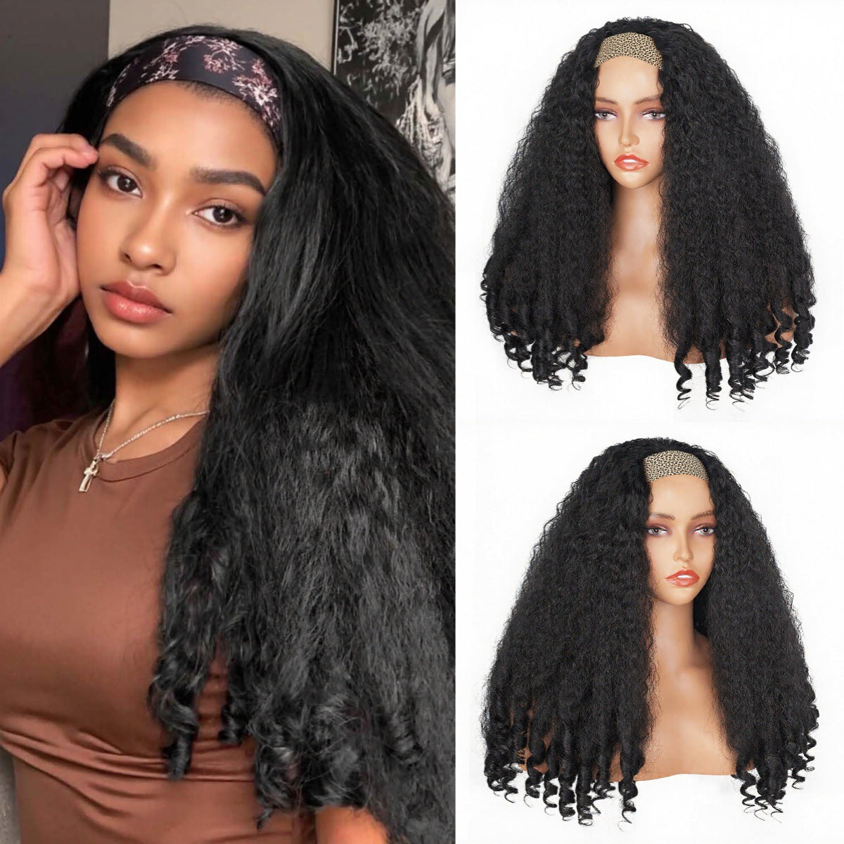 Africa Afro YAKI curly Ribbon Hair Band Curly Hair Chemical Fiber Wig headband wigs - 图片 11