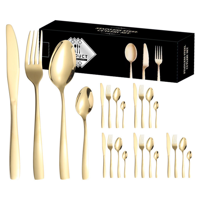 410Stainless Steel Tableware24Set of Hotel Western Dining Square Handle Steak Knife, Fork, Spoon, Tea Spoon - 图片 5