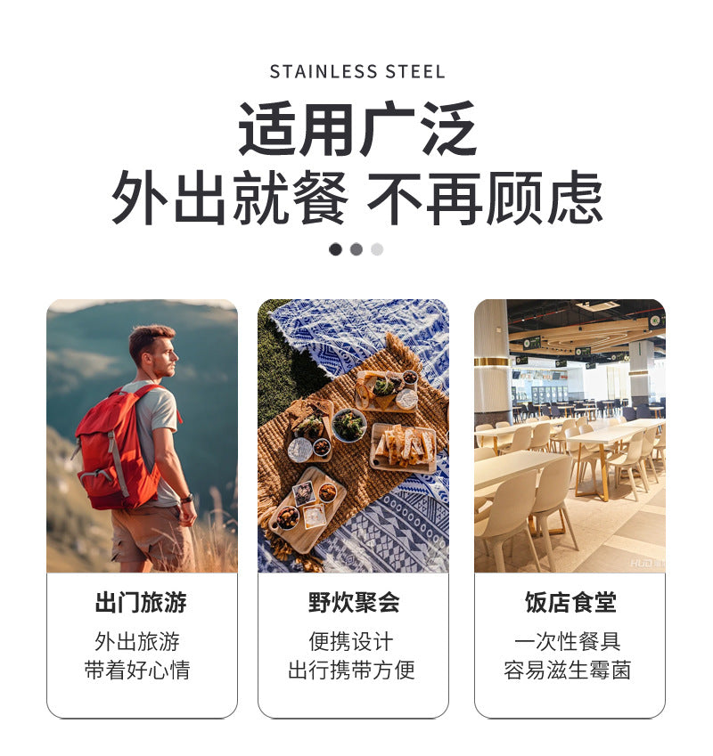 304Stainless Steel Tableware Student Cartoon Portable Tableware Set Work Outdoor Fork Spoon Chopsticks Three-piece Set - 图片 34