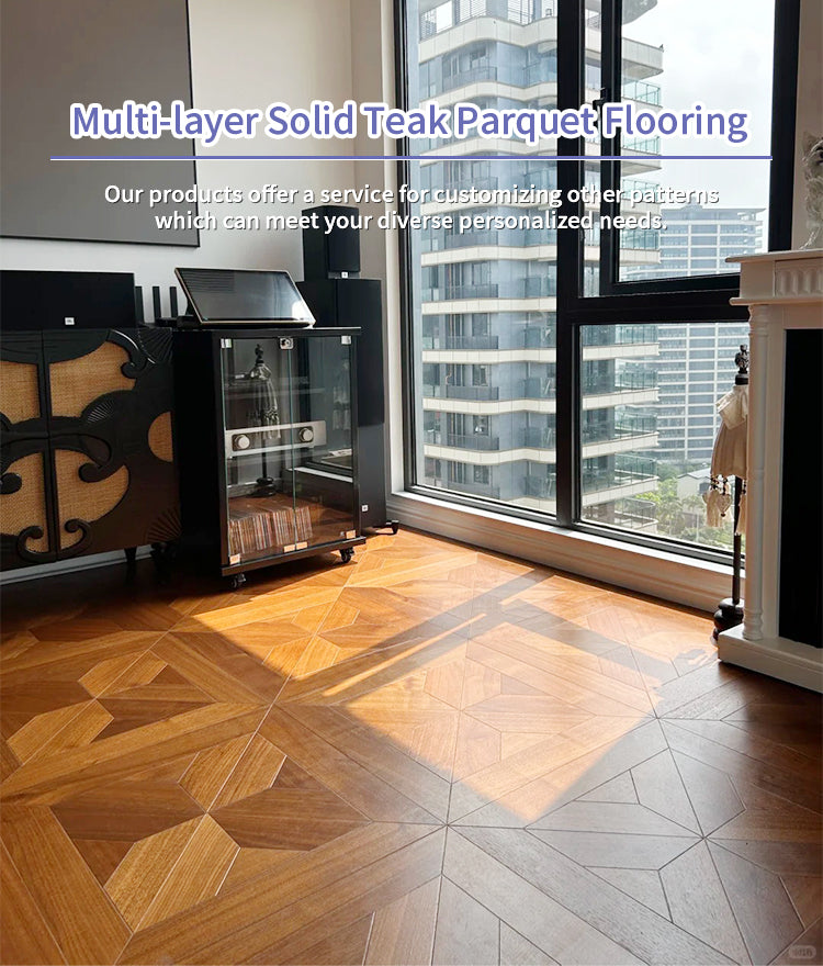 15mm Custom Square Teak Parquet Wood Flooring | High-End Engineered Hardwood Panels Anti-Slip Waterproof Click Lock Outdoor - 图片 7