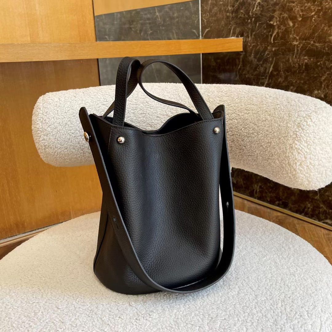Guangzhou Genuine Leather Women's Bag Large Capacity Tote Bag Top Layer Cowhide Bucket Bag Handheld Shoulder Crossbody Bag Trendy - 图片 15