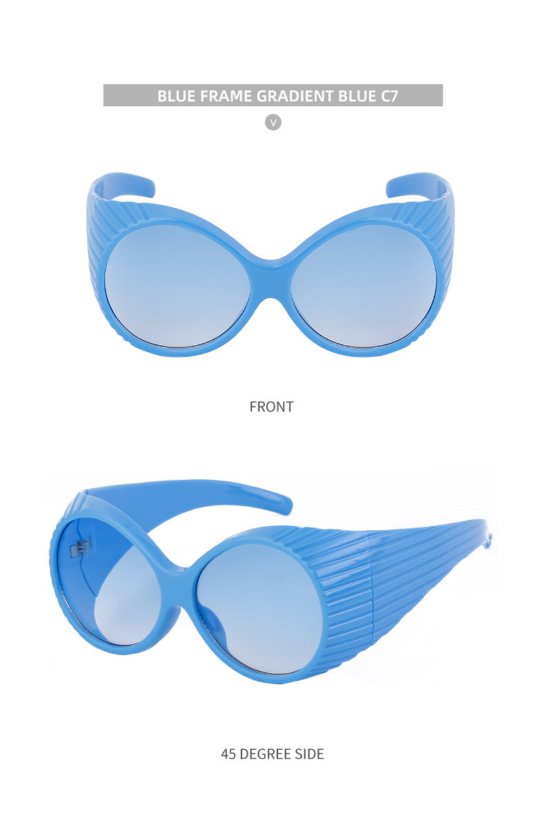 Fashion Catwalk Style Round Frame Sunglasses for Women Trendy High-end European and American Style Internet Celebrity Large Frame Sunglasses for Women Stage Performance - 图片 28