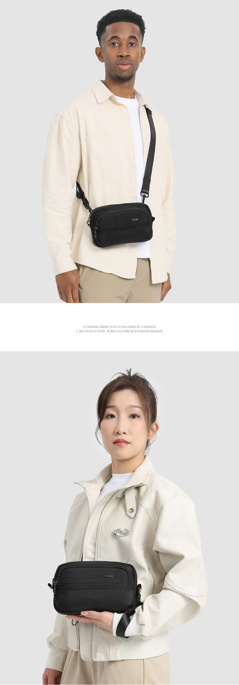 ozuko Men's Clutch Bag Multi-Functional Portable Small Crossbody Bag Travel Commute Lightweight Trendy Brand Storage Men's Bag - 图片 20