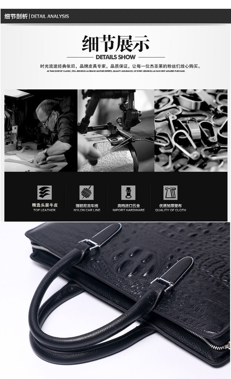 Fingerprint Unlock Bag Genuine Leather Business Commuting Large Capacity Men's Cowhide High-end Handheld Briefcase Anti-theft - 图片 17