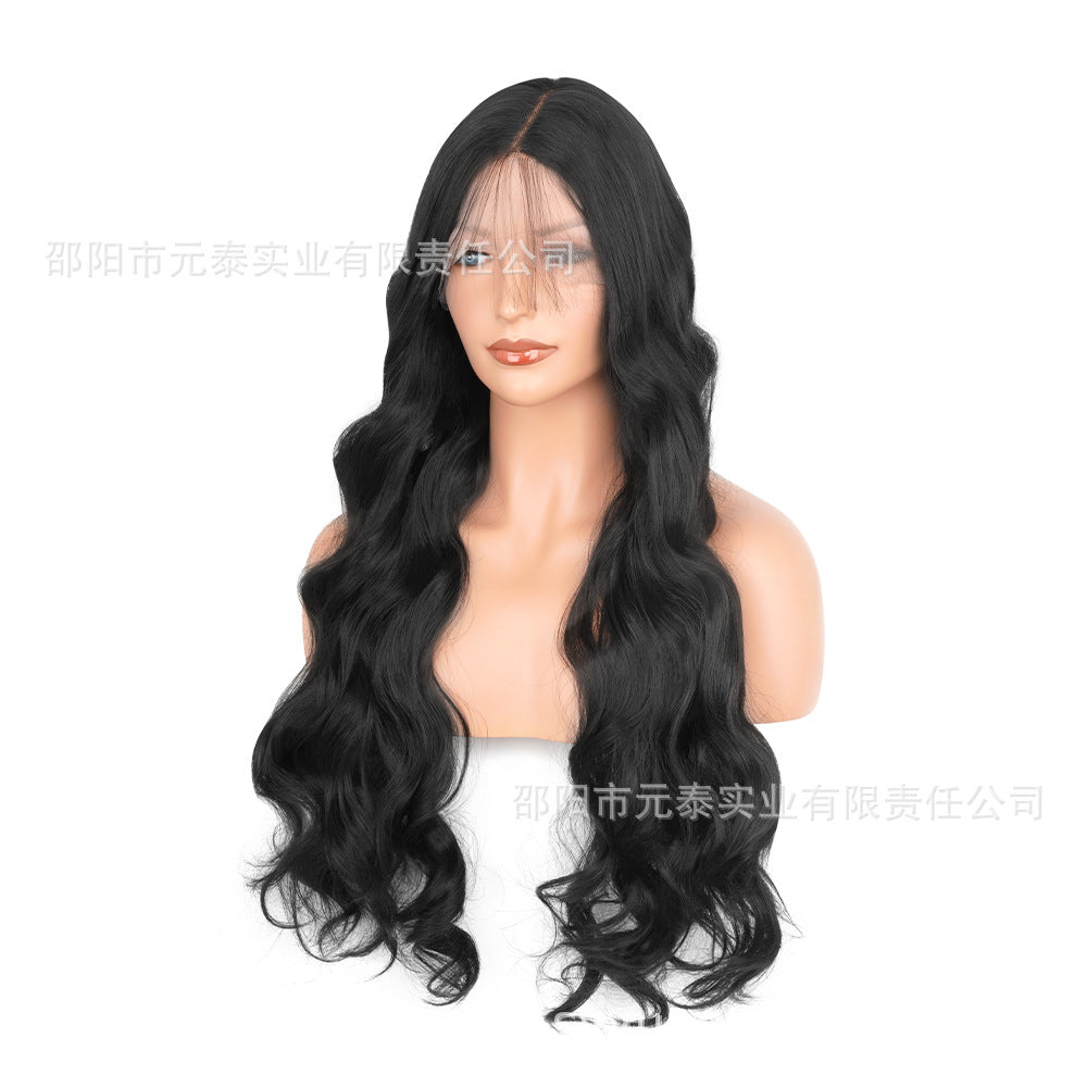 Cross-Border European and American Style Wig Middle Part Black Big Wave Long Curly Hair Synthetic High-Temperature Fiber Manufacturer European and American Style Long Curly Hair - 图片 9