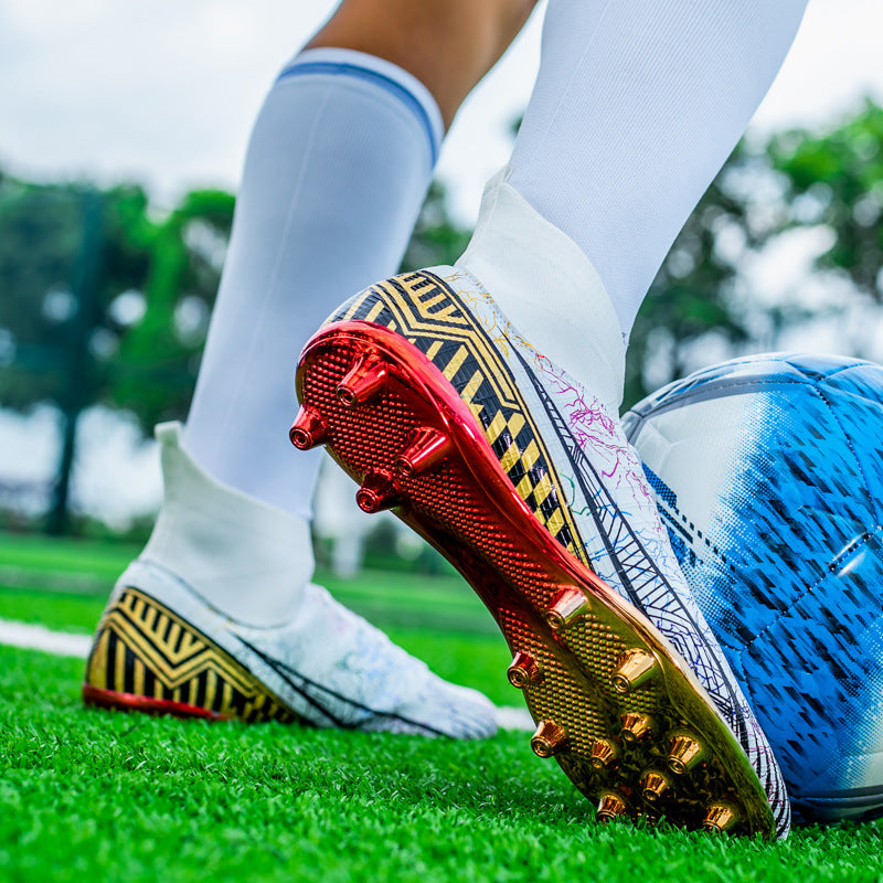 Large Size Men's Soccer Shoes AG Long Spike Gold-Plated Hot Stamping Football Shoes for Youth Professional Competition Training Shoes Wholesale - 图片 4