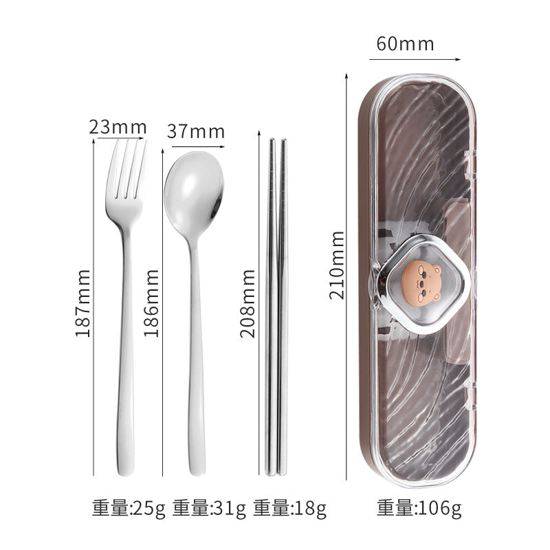 304Stainless Steel Tableware Student Cartoon Portable Tableware Set Work Outdoor Fork Spoon Chopsticks Three-piece Set - 图片 22
