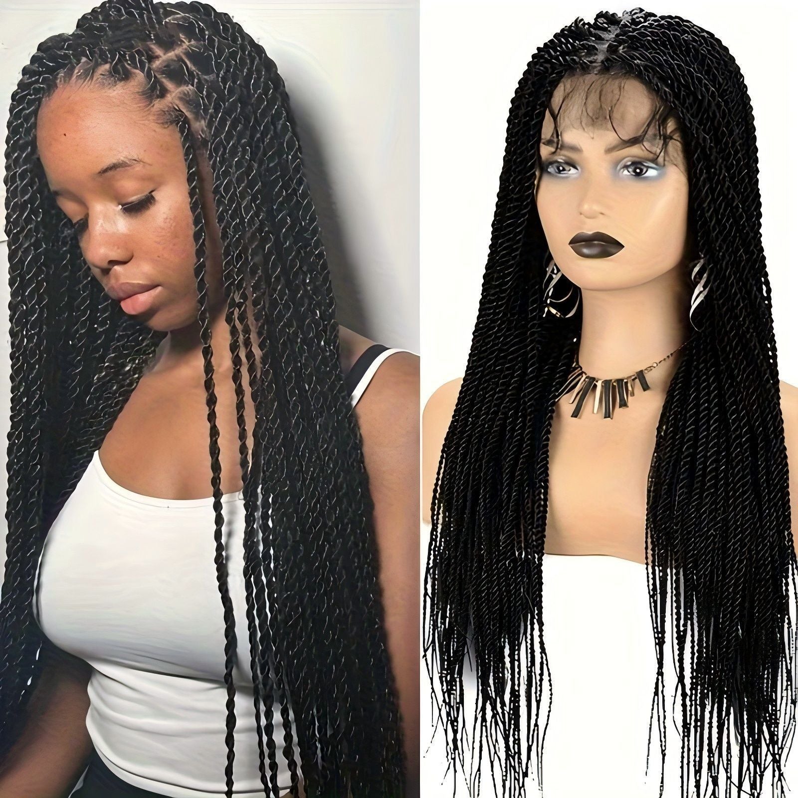 TEMU Cross-Border Foreign Trade Hot-Selling Full Lace Hand-Twisted Two-Pleat Synthetic Hairpiece lace braid wig - 图片 13