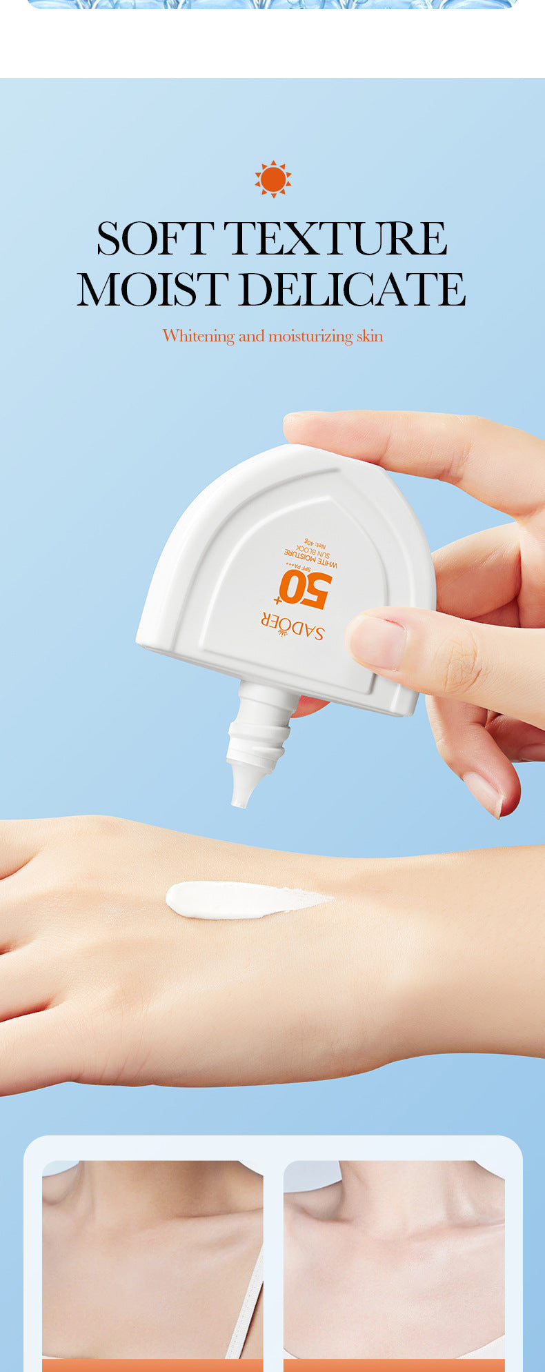 Sunscreen40g SADOER Lightweight Moisturizing Primer SPF50+Hydrating Clear Cross-Border Wholesale - 图片 10