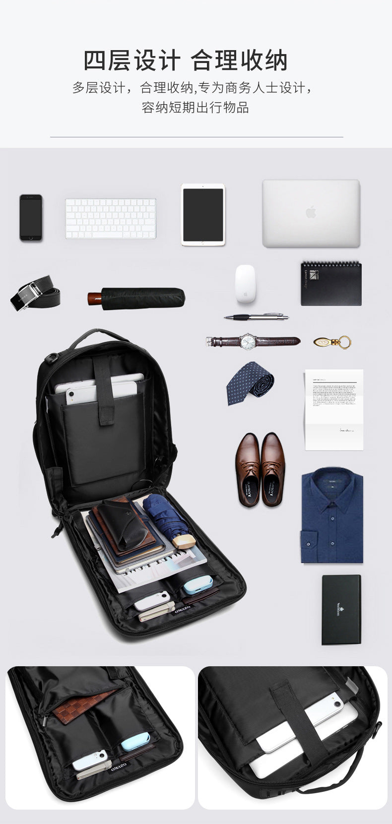 OZUKO Business Backpack Double Shoulder Laptop Bag for Men Lightweight Handheld College Student Commuting Waterproof Notebook Backpack - 图片 12